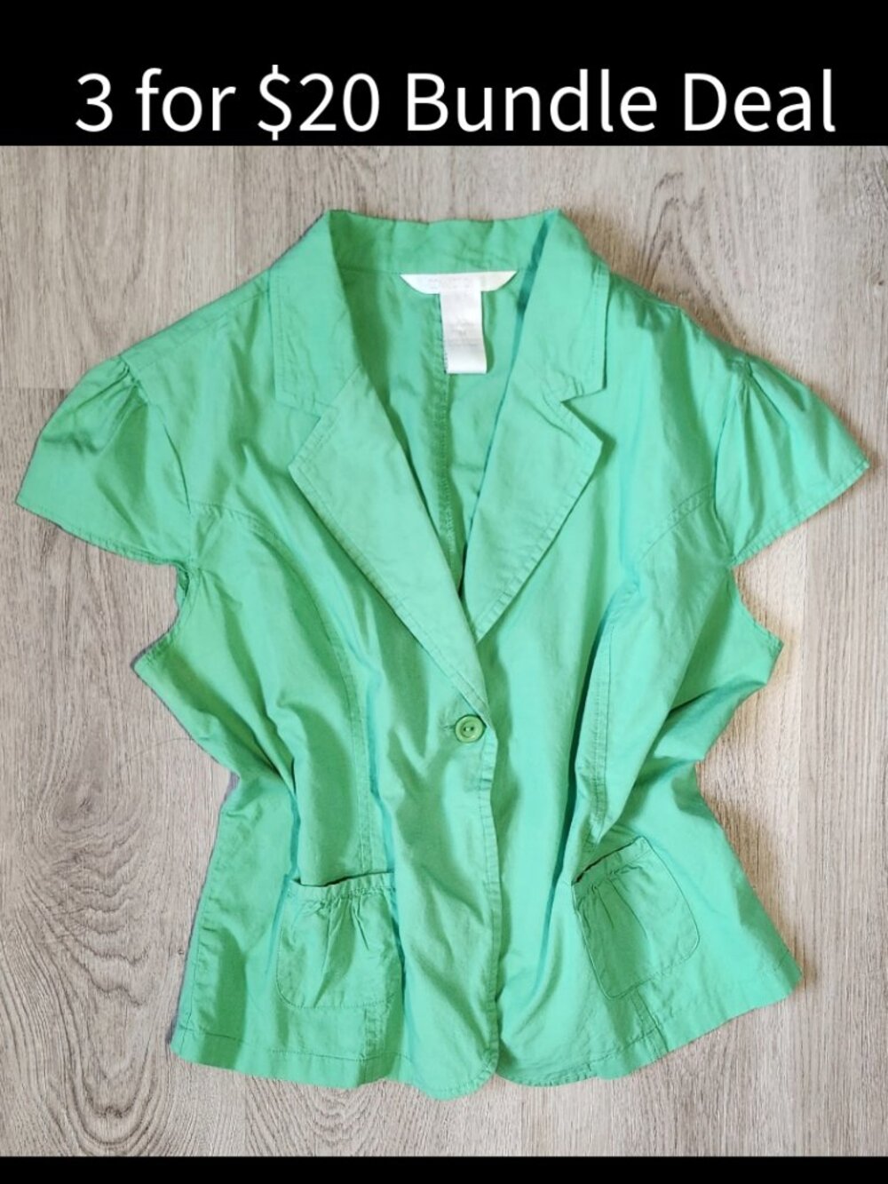 Y2K Top Bolero Jacket size Medium Green Cotton Cropped Fit Connection 18